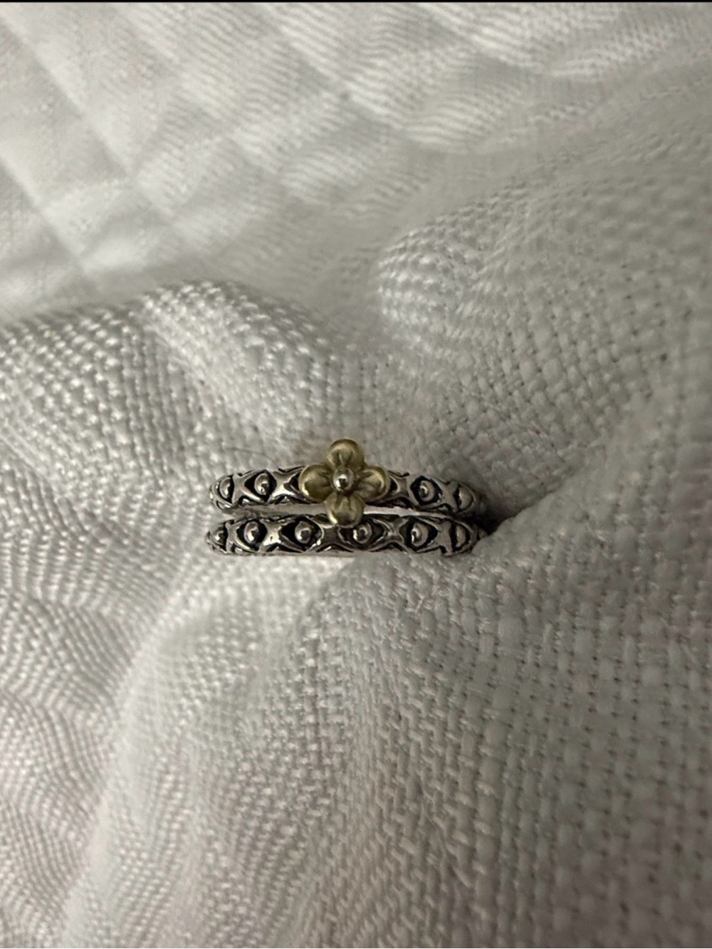 Barbara Bixby Stackable Silver Rings (1 with 18K Gold Flower Accent)